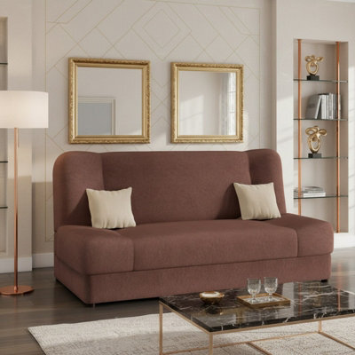 Living Room Sofa Jonas With Click Clack Sleeping Function Storage And Wooden Frame Pink And Cream Pillows - image 1