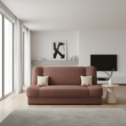 Living Room Sofa Jonas With Click Clack Sleeping Function Storage And Wooden Frame Pink And Cream Pillows - thumbnail 2