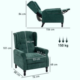 Homcom Manual Reclining Armchair Recliner With Footrest Dark Green - thumbnail 3