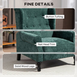 Homcom Manual Reclining Armchair Recliner With Footrest Dark Green - thumbnail 6