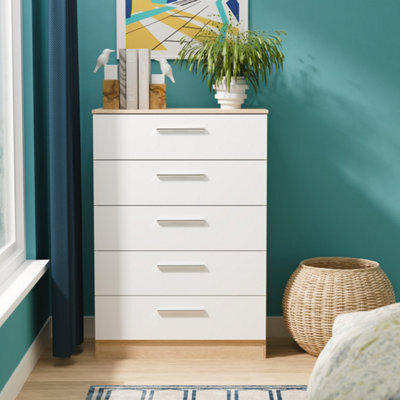 Trent 5 Drawer Chest Of Drawers In White Matt & Black Matt (Ready Assembled) - image 1