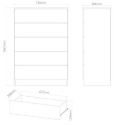 Trent 5 Drawer Chest Of Drawers In White Matt & Black Matt (Ready Assembled) - thumbnail 7