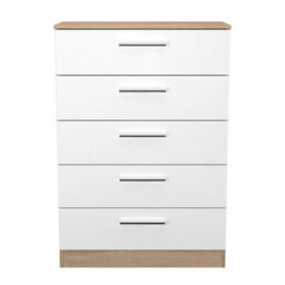 Trent 5 Drawer Chest Of Drawers In White Matt & Black Matt (Ready Assembled) - thumbnail 2