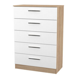 Trent 5 Drawer Chest Of Drawers In White Matt & Black Matt (Ready Assembled) - thumbnail 4