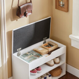 Sobuy Fsr25-W, Shoe Storage Bench Shoe Rack Hallway Storage Unit With Seat Padded,white,w60Xd30Xh42 - thumbnail 4