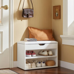 Sobuy Fsr25-W, Shoe Storage Bench Shoe Rack Hallway Storage Unit With Seat Padded,white,w60Xd30Xh42 - thumbnail 2