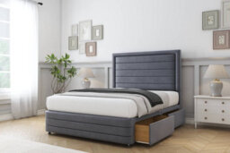 "Sloomy Ashford Steel Plush Divan Bed Base 2 Drawers Left Side-26"" Strutted Headboard  12"" Footboard 4' Small Double" - thumbnail 4