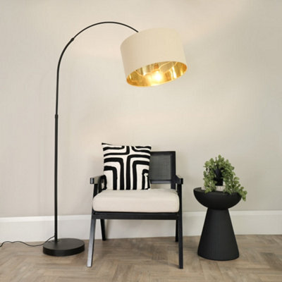 Valuelights Louis Beige With Metallic Gold Inner Shade Black Arched Stem Curved Floor Lamp - image 1