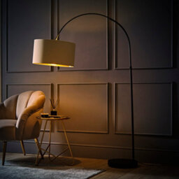 Valuelights Louis Beige With Metallic Gold Inner Shade Black Arched Stem Curved Floor Lamp - thumbnail 5