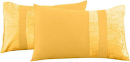 Casabella Luxury Crushed Velvet Panel Band Duvet Cover Sets With Pillow Case Single Duvet Cover Bedding Set Ochre - thumbnail 4