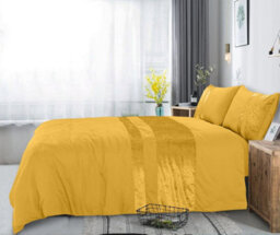 Casabella Luxury Crushed Velvet Panel Band Duvet Cover Sets With Pillow Case Single Duvet Cover Bedding Set Ochre - thumbnail 5
