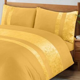 Casabella Luxury Crushed Velvet Panel Band Duvet Cover Sets With Pillow Case Single Duvet Cover Bedding Set Ochre