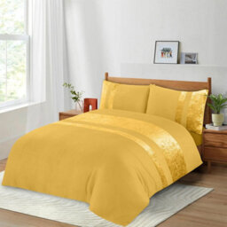 Casabella Luxury Crushed Velvet Panel Band Duvet Cover Sets With Pillow Case Single Duvet Cover Bedding Set Ochre - thumbnail 2