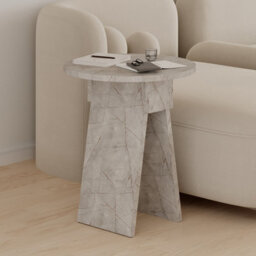 Decortie Chen Modern Round Side End Table 42Cm 2 Legs Multipurpose Gold Marble Effect Living Room H 50Cm - thumbnail 6