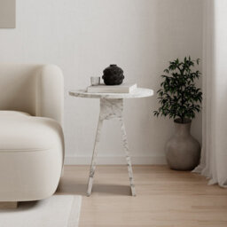 Decortie Chen Modern Round Side End Table 42Cm 2 Legs Multipurpose Gold Marble Effect Living Room H 50Cm