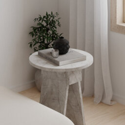 Decortie Chen Modern Round Side End Table 42Cm 2 Legs Multipurpose Gold Marble Effect Living Room H 50Cm - thumbnail 4