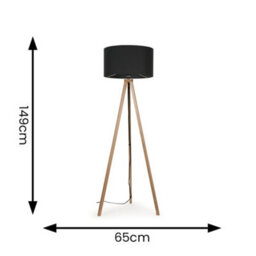 Valuelights Barbro Natural Tripod Floor Lamp With Charcoal Drum Shade - thumbnail 4