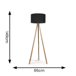 Valuelights Barbro Natural Tripod Floor Lamp With Charcoal Drum Shade - thumbnail 9