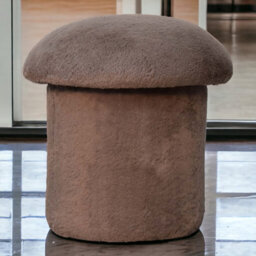 Artisan Furniture Solid Wood Mocha Faux Fur Mushroom Footstool - thumbnail 1