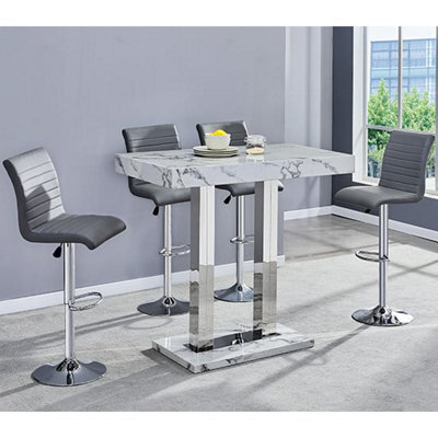 Furniture in Fashion Diva Marble Effect High Gloss Bar Table 4 Ripple Grey Stools - image 1