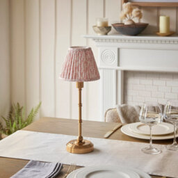 Luminosa Lighting Luminosa Burley Rechargeable Brushed Aged Brass Plate Table Lamp With Peachy Keen Fabric Leaf Shade 16Cm Integrated Led - thumbnail 3