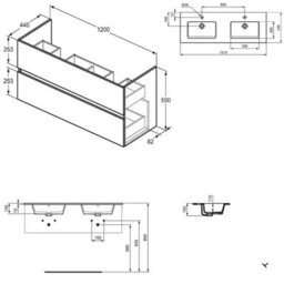 Ideal Standard Eurovit+ 1200mm Wall Mounted Vanity Unit With 4 Drawers In Mid Grey - thumbnail 4
