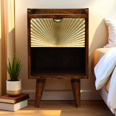 Matteo Manila Solid Mango Wood Bedside Table With Drawer And Open Slot - Dark Brown - image 1