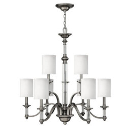 Elegant 9 Bulb Brushed Nickel Chandelier With Led E14 60W Bulbs - thumbnail 1