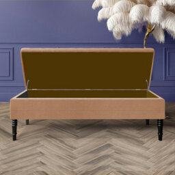 120Cm Safar Plain Ottoman Storage Bench -Naples Shoes Bench With Black Turned Wooden Legs - Brown Upholstery Footstool Storage - thumbnail 2