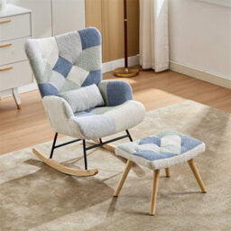 Abrihome Teddy Fabric Rocking Chair For Adults, High-Back Recliner With Solid Wood Legs, Lounge Chair For Living Room, Bedroom Or Balcony