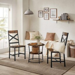 Dining Chairs, Kitchen Chairs Set Of 2, Dining Seats For Dining Room, Steel, Ergonomic, Industrial, Rustic Brown & Black