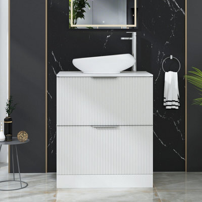 Royal Bathrooms Evora 700mm Matt White Fluted Floor Standing Countertop Vanity Unit 2 Drawer With Nova Basin - image 1