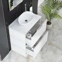 Royal Bathrooms Evora 700mm Matt White Fluted Floor Standing Countertop Vanity Unit 2 Drawer With Nova Basin - thumbnail 3