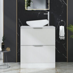 Royal Bathrooms Evora 700mm Matt White Fluted Floor Standing Countertop Vanity Unit 2 Drawer With Nova Basin - thumbnail 1