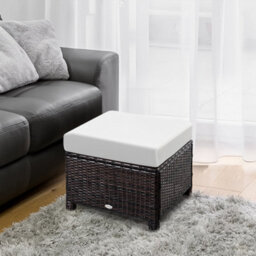 Outsunny Rattan Footstool Wicker Ottoman W/ Padded Seat For Backyard Garden - thumbnail 1