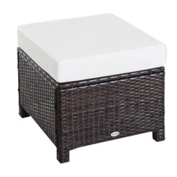 Outsunny Rattan Footstool Wicker Ottoman W/ Padded Seat For Backyard Garden - thumbnail 2