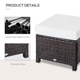 Outsunny Rattan Footstool Wicker Ottoman W/ Padded Seat For Backyard Garden - thumbnail 4