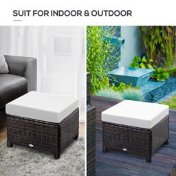 Outsunny Rattan Footstool Wicker Ottoman W/ Padded Seat For Backyard Garden - thumbnail 7
