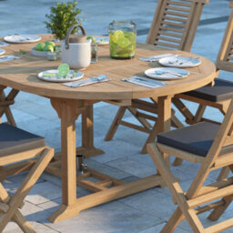 Eterna Bruges Teak Garden Outdoor Dining Table & 6 Seat Chair Set - With Cream Cushions - thumbnail 5
