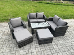 Fimous 7 Seater Rattan Garden Furniture Patio Conservatory Sofa Set With Rectangular Coffee Table Reclining Chair Love Sofa - thumbnail 1