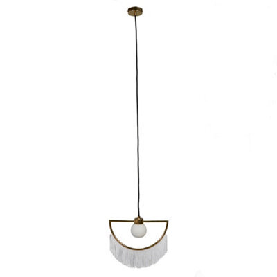 Valuelights Jupiter Polished Brass Semi Circle And White Tassel Ceiling Pendant Light With Frosted Shade - image 1