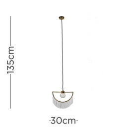 Valuelights Jupiter Polished Brass Semi Circle And White Tassel Ceiling Pendant Light With Frosted Shade - thumbnail 6