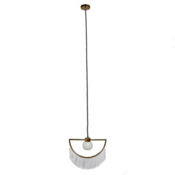 Valuelights Jupiter Polished Brass Semi Circle And White Tassel Ceiling Pendant Light With Frosted Shade