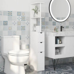 Tall Bathroom Cabinet Narrow Storage Unit Shelving Drawer Cupboard - thumbnail 3