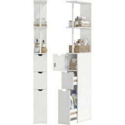 Tall Bathroom Cabinet Narrow Storage Unit Shelving Drawer Cupboard - thumbnail 1