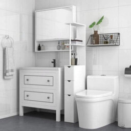 Tall Bathroom Cabinet Narrow Storage Unit Shelving Drawer Cupboard - thumbnail 6