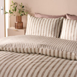 Ohs Watercolour Stripe Embossed Bedding Set Duvet Cover With Pillowcase, Stone - King - thumbnail 2