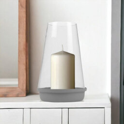 Urbn-Living Urbnliving Grey 20Cm Height Modern Indoor Metal Base And Clear Glass Hurricane Candle Lantern Home Décor - thumbnail 2
