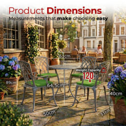 Centurion Supports Oshowa Garden And Patio Table And 4 Large Chairs Cast Aluminium Bistro Set - Grey With Green Cushions - thumbnail 9
