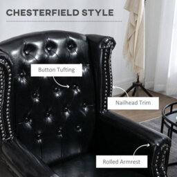 Black Wingback Armchair Chesterfield-Style High Back Chair Tufted Accent Chair - thumbnail 4